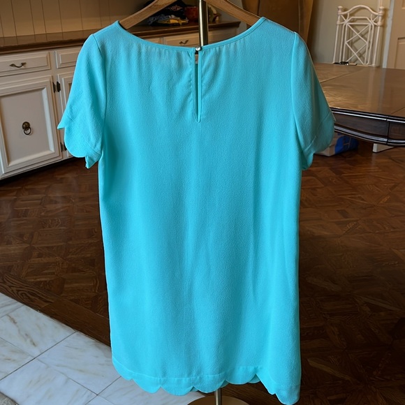 Seafoam Green Mittoshop Mod Dress with Scalloped Trim on Sleeves and Hem Sz L - Picture 2 of 10